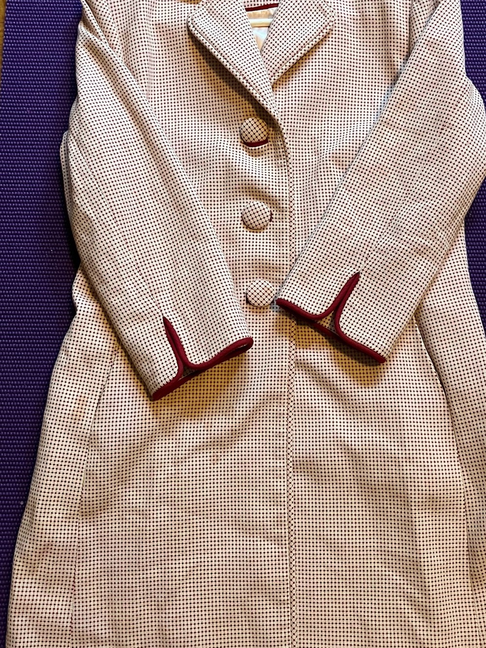 Pink Tartan Cream and Maroon Checked Pea Coat